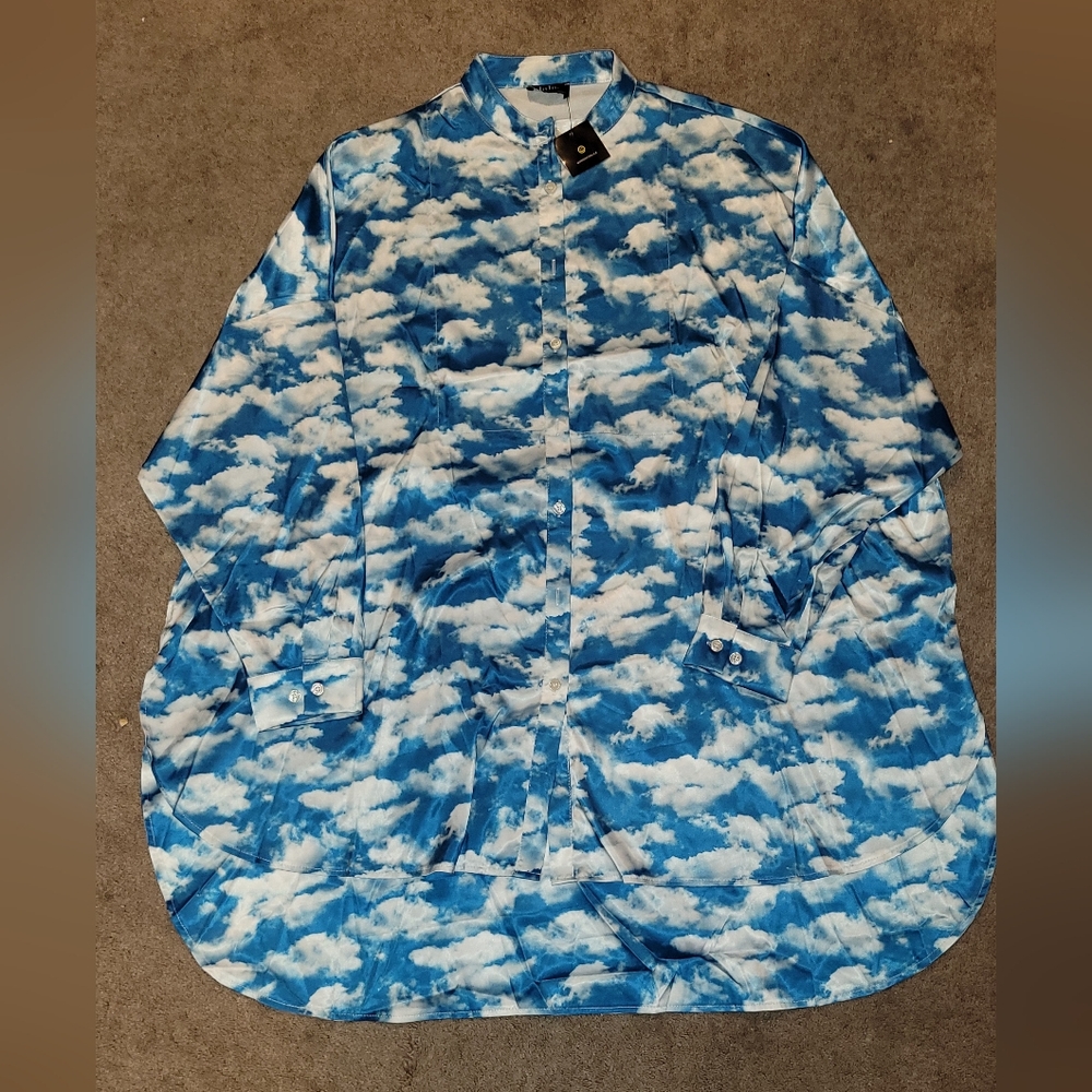 Blue Cloud Print Women's Baggy Top